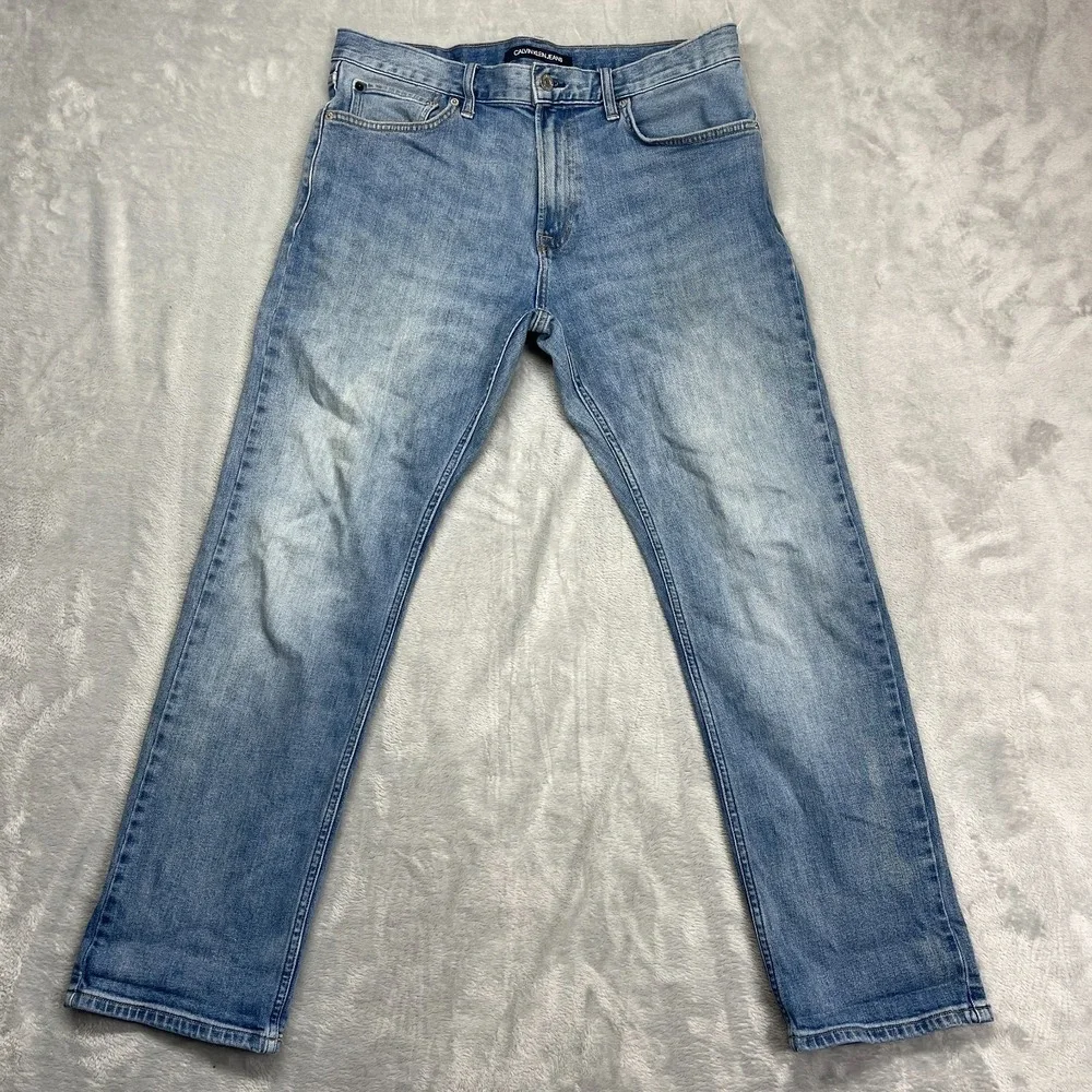 Calvin Klein Jeans Mens‎ 32x30 Blue Denim Light Wash Grunge Straight Leg CKJ 035